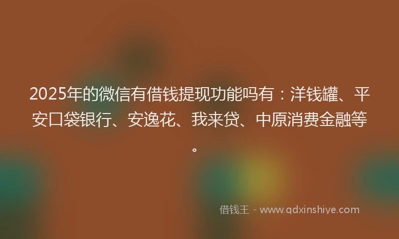 2025年的微信有借钱提现功能吗有：洋钱罐、平安口袋银行、安逸花、我来贷、中原消费金融等。