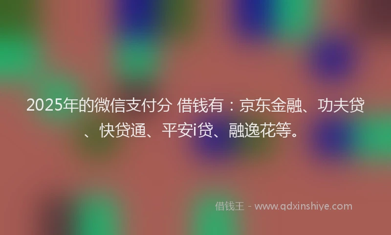 2025年的微信支付分 借钱有：京东金融、功夫贷、快贷通、平安i贷、融逸花等。