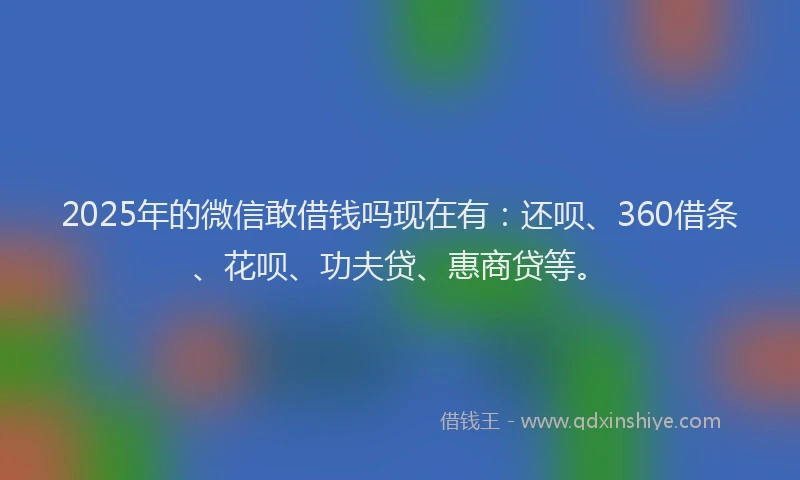 2025年的微信敢借钱吗现在有：还呗、360借条、花呗、功夫贷、惠商贷等。