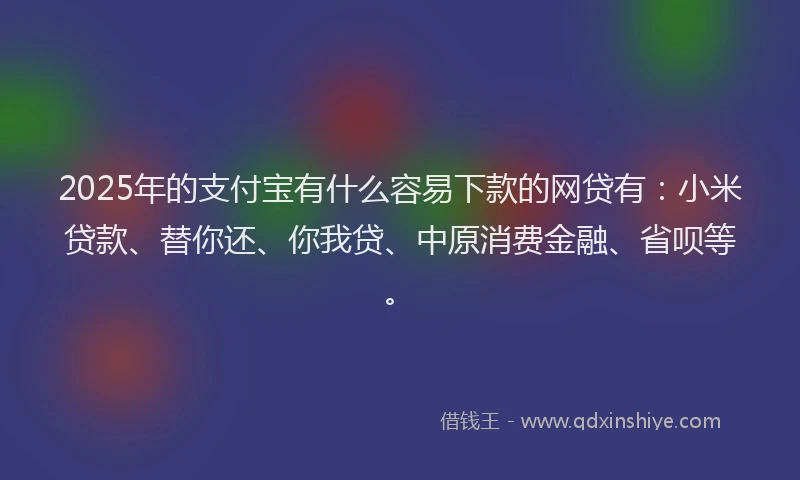 2025年的支付宝有什么容易下款的网贷有：小米贷款、替你还、你我贷、中原消费金融、省呗等。