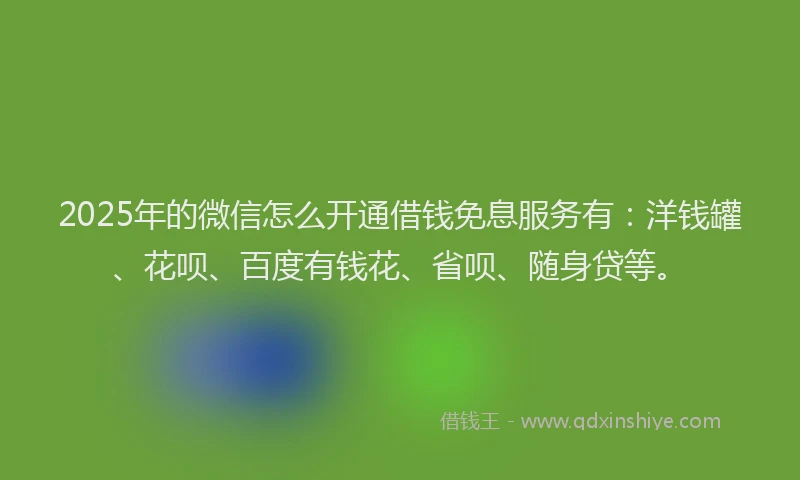 2025年的微信怎么开通借钱免息服务有：洋钱罐、花呗、百度有钱花、省呗、随身贷等。