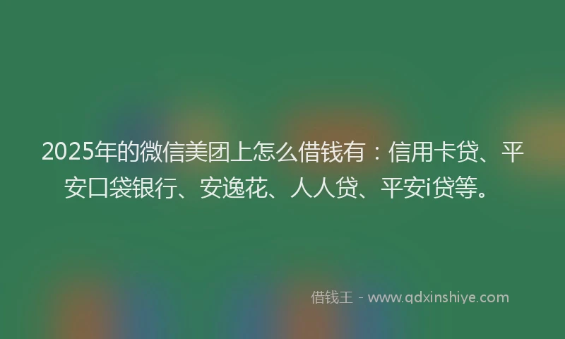 2025年的微信美团上怎么借钱有：信用卡贷、平安口袋银行、安逸花、人人贷、平安i贷等。