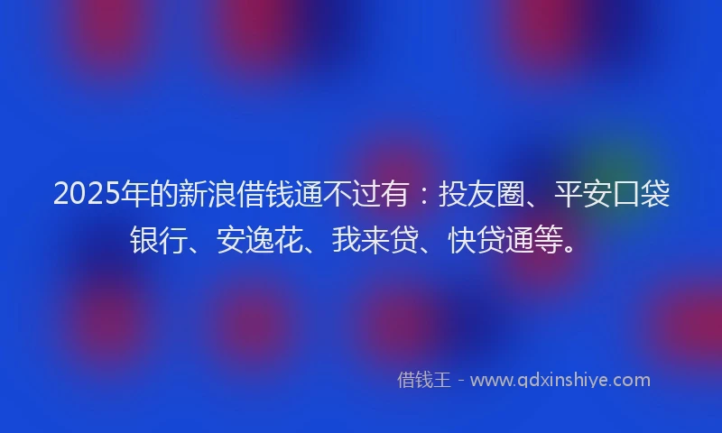 2025年的新浪借钱通不过有：投友圈、平安口袋银行、安逸花、我来贷、快贷通等。