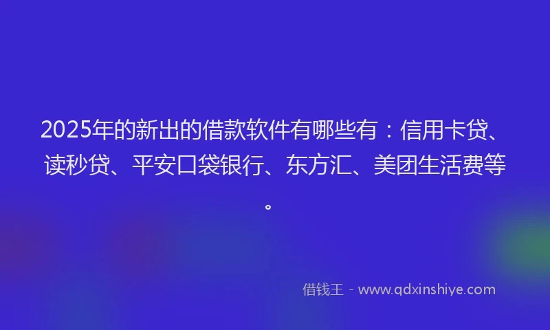 2025年的新出的借款软件有哪些有：信用卡贷、读秒贷、平安口袋银行、东方汇、美团生活费等。