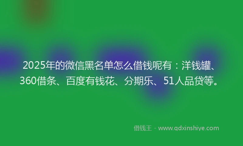 2025年的微信黑名单怎么借钱呢有：洋钱罐、360借条、百度有钱花、分期乐、51人品贷等。