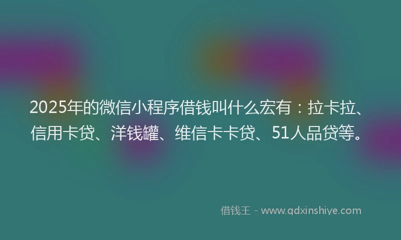 2025年的微信小程序借钱叫什么宏有：拉卡拉、信用卡贷、洋钱罐、维信卡卡贷、51人品贷等。
