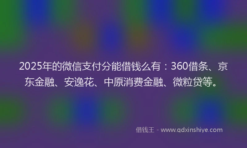 2025年的微信支付分能借钱么有：360借条、京东金融、安逸花、中原消费金融、微粒贷等。
