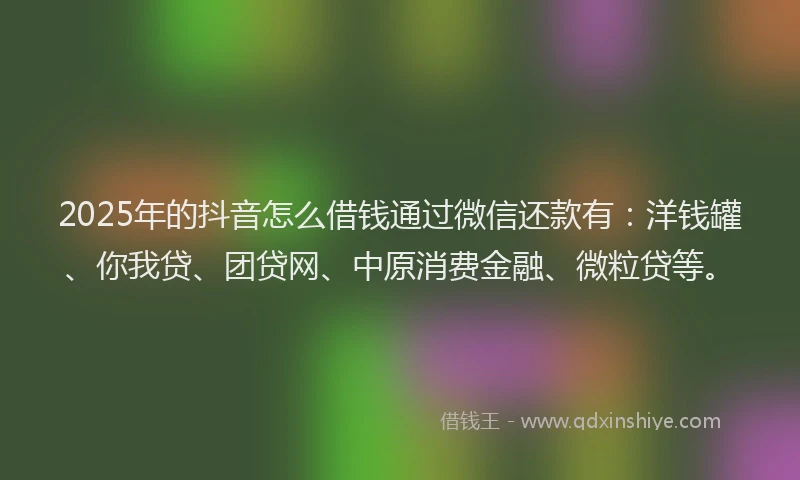 2025年的抖音怎么借钱通过微信还款有：洋钱罐、你我贷、团贷网、中原消费金融、微粒贷等。