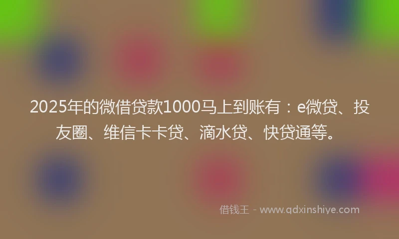 2025年的微借贷款1000马上到账有：e微贷、投友圈、维信卡卡贷、滴水贷、快贷通等。