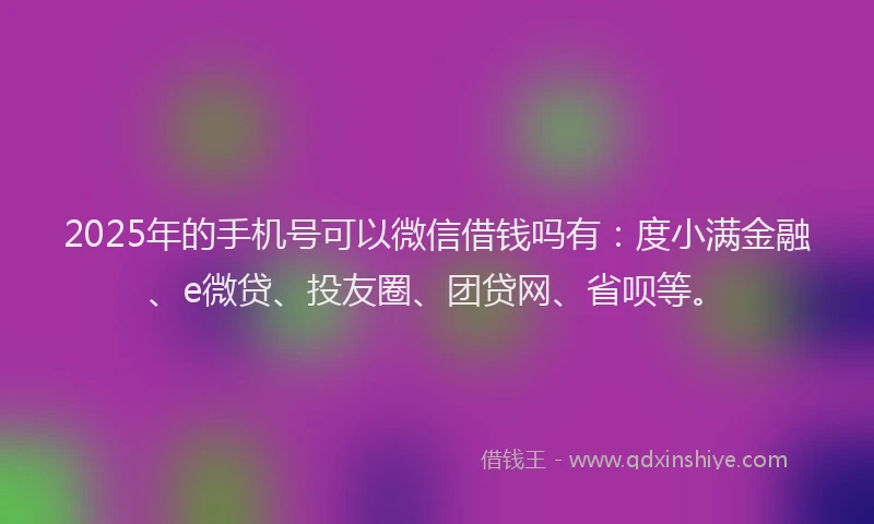 2025年的手机号可以微信借钱吗有：度小满金融、e微贷、投友圈、团贷网、省呗等。