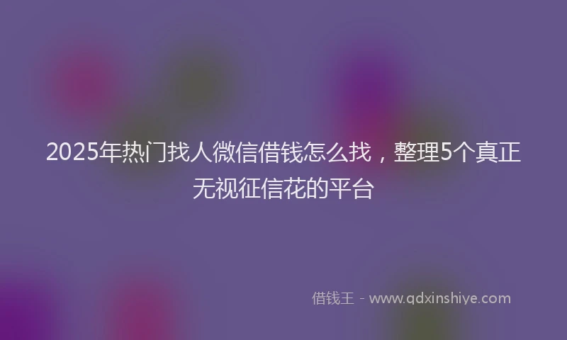 2025年热门找人微信借钱怎么找，整理5个真正无视征信花的平台