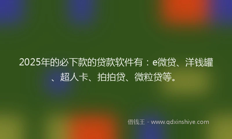 2025年的必下款的贷款软件有：e微贷、洋钱罐、超人卡、拍拍贷、微粒贷等。