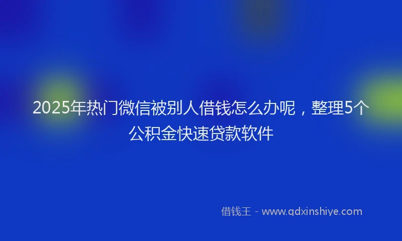 2025年热门微信被别人借钱怎么办呢，整理5个公积金快速贷款软件