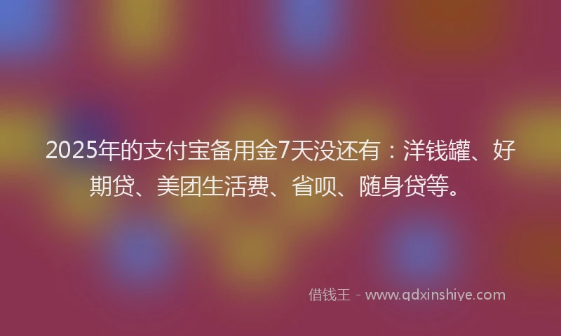 2025年的支付宝备用金7天没还有：洋钱罐、好期贷、美团生活费、省呗、随身贷等。