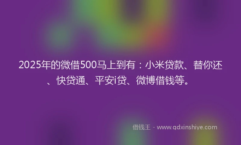 2025年的微借500马上到有：小米贷款、替你还、快贷通、平安i贷、微博借钱等。