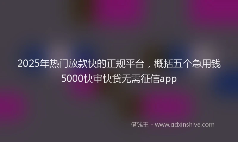 2025年热门放款快的正规平台，概括五个急用钱5000快审快贷无需征信app