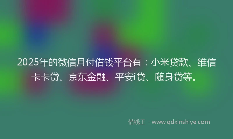 2025年的微信月付借钱平台有：小米贷款、维信卡卡贷、京东金融、平安i贷、随身贷等。