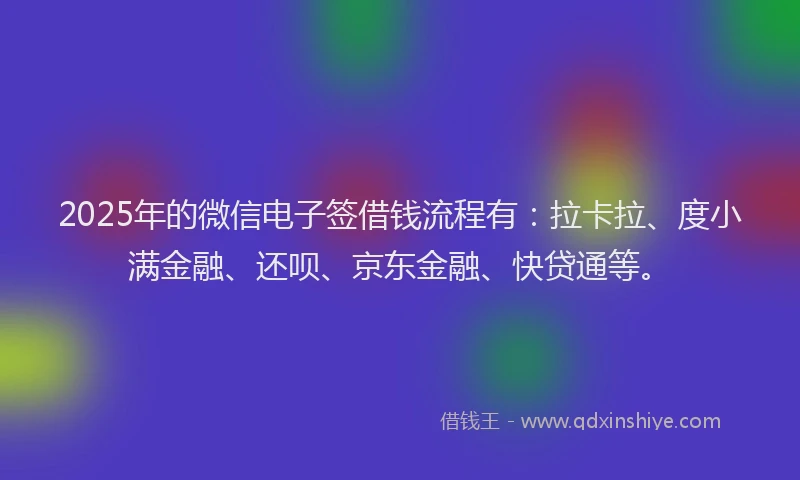 2025年的微信电子签借钱流程有：拉卡拉、度小满金融、还呗、京东金融、快贷通等。