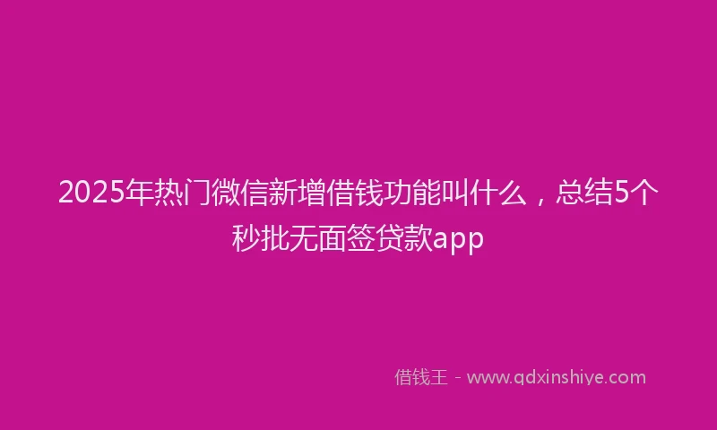 2025年热门微信新增借钱功能叫什么，总结5个秒批无面签贷款app