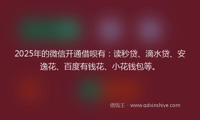 2025年的微信开通借呗有：读秒贷、滴水贷、安逸花、百度有钱花、小花钱包等。