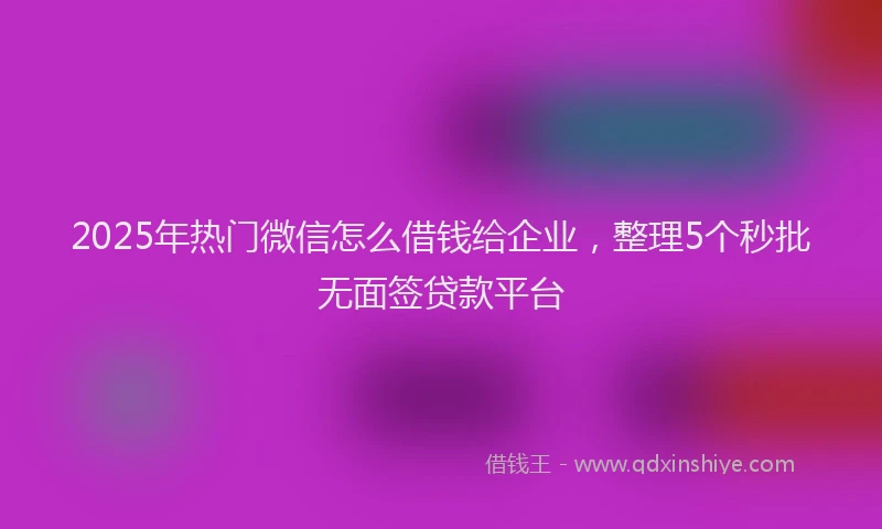 2025年热门微信怎么借钱给企业，整理5个秒批无面签贷款平台