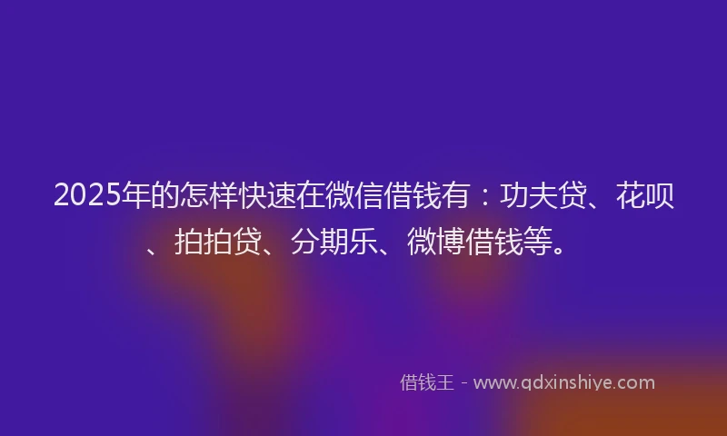 2025年的怎样快速在微信借钱有：功夫贷、花呗、拍拍贷、分期乐、微博借钱等。