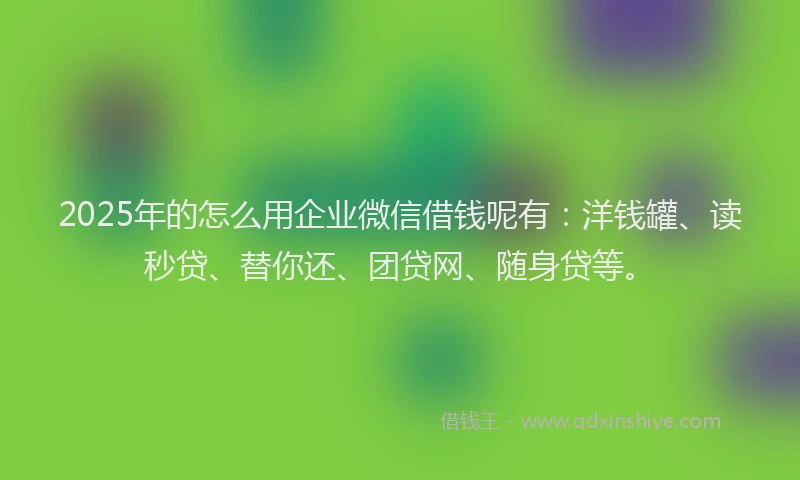 2025年的怎么用企业微信借钱呢有：洋钱罐、读秒贷、替你还、团贷网、随身贷等。