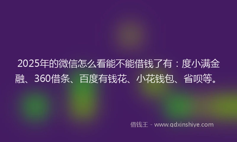 2025年的微信怎么看能不能借钱了有：度小满金融、360借条、百度有钱花、小花钱包、省呗等。