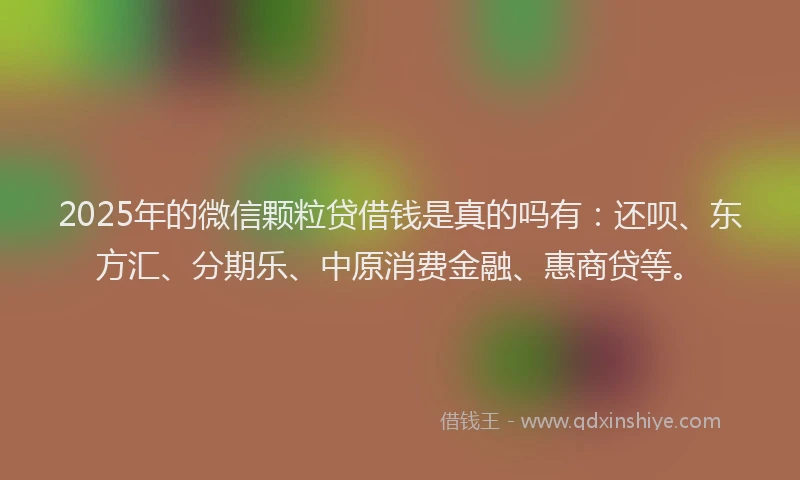 2025年的微信颗粒贷借钱是真的吗有：还呗、东方汇、分期乐、中原消费金融、惠商贷等。