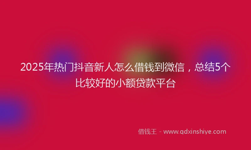 2025年热门抖音新人怎么借钱到微信，总结5个比较好的小额贷款平台