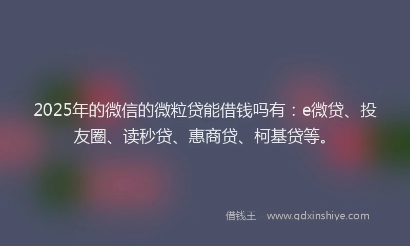 2025年的微信的微粒贷能借钱吗有：e微贷、投友圈、读秒贷、惠商贷、柯基贷等。