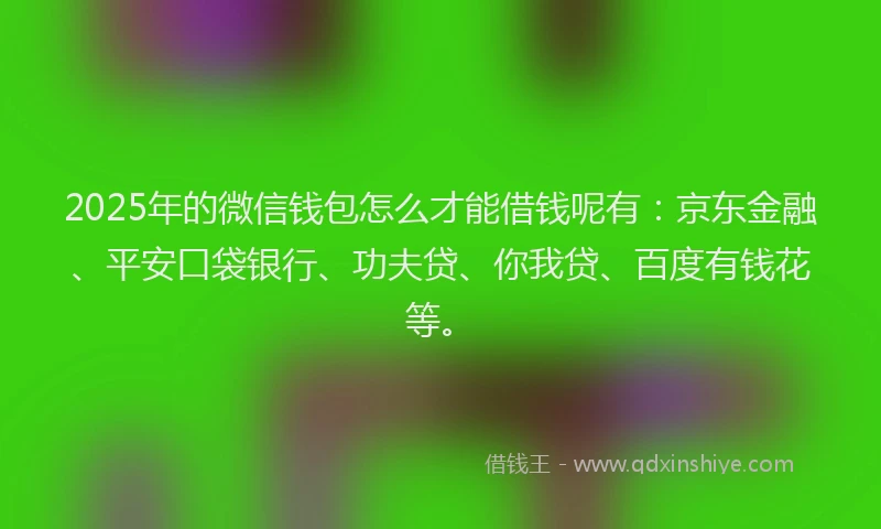 2025年的微信钱包怎么才能借钱呢有：京东金融、平安口袋银行、功夫贷、你我贷、百度有钱花等。