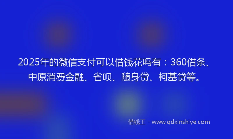 2025年的微信支付可以借钱花吗有：360借条、中原消费金融、省呗、随身贷、柯基贷等。