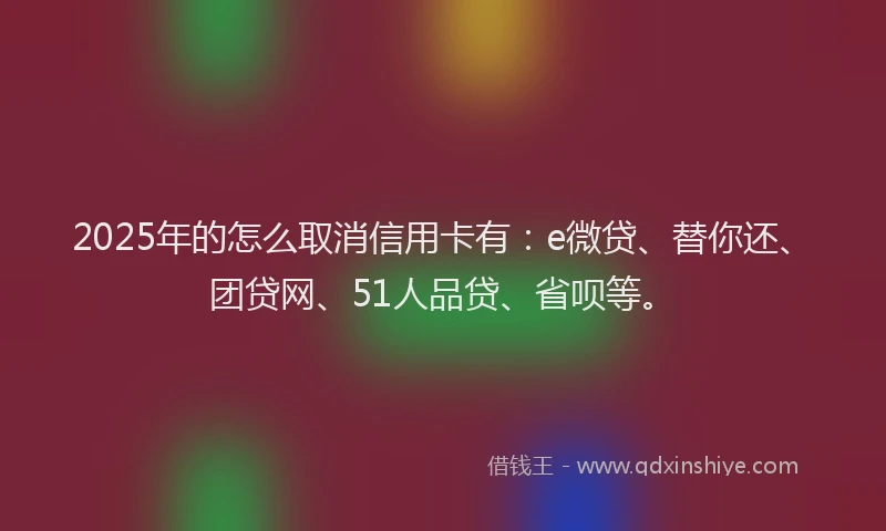 2025年的怎么取消信用卡有：e微贷、替你还、团贷网、51人品贷、省呗等。