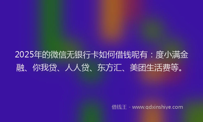 2025年的微信无银行卡如何借钱呢有：度小满金融、你我贷、人人贷、东方汇、美团生活费等。