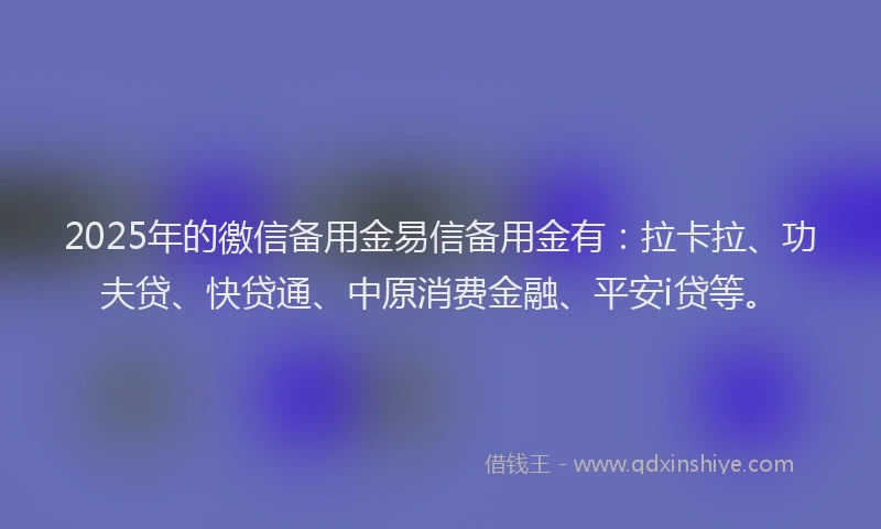 2025年的徼信备用金易信备用金有：拉卡拉、功夫贷、快贷通、中原消费金融、平安i贷等。