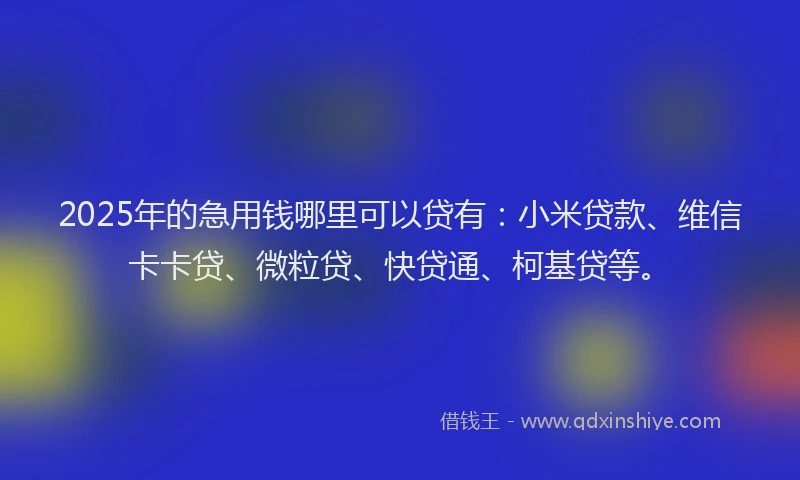 2025年的急用钱哪里可以贷有：小米贷款、维信卡卡贷、微粒贷、快贷通、柯基贷等。