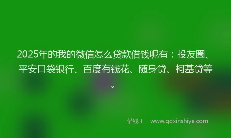 2025年的我的微信怎么贷款借钱呢有：投友圈、平安口袋银行、百度有钱花、随身贷、柯基贷等。