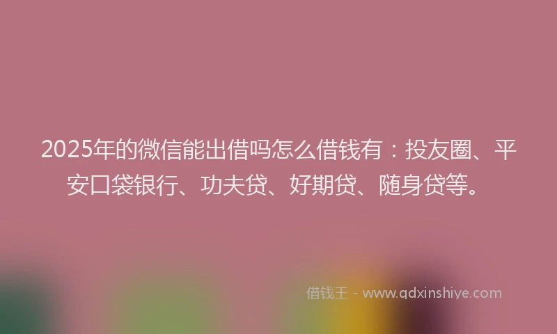 2025年的微信能出借吗怎么借钱有：投友圈、平安口袋银行、功夫贷、好期贷、随身贷等。