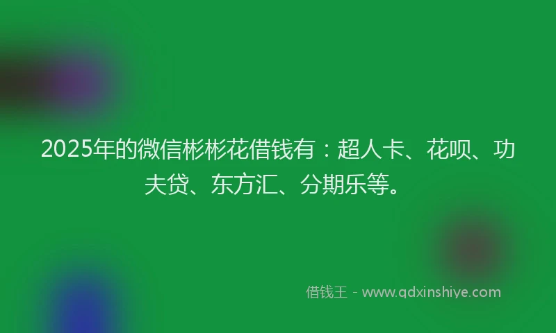 2025年的微信彬彬花借钱有：超人卡、花呗、功夫贷、东方汇、分期乐等。