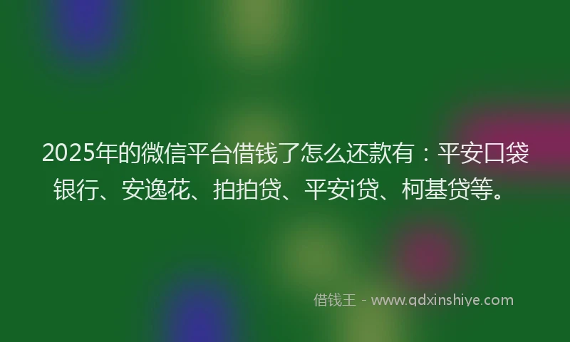2025年的微信平台借钱了怎么还款有：平安口袋银行、安逸花、拍拍贷、平安i贷、柯基贷等。