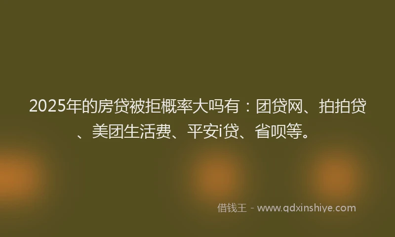 2025年的房贷被拒概率大吗有：团贷网、拍拍贷、美团生活费、平安i贷、省呗等。