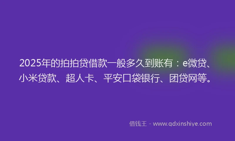 2025年的拍拍贷借款一般多久到账有：e微贷、小米贷款、超人卡、平安口袋银行、团贷网等。