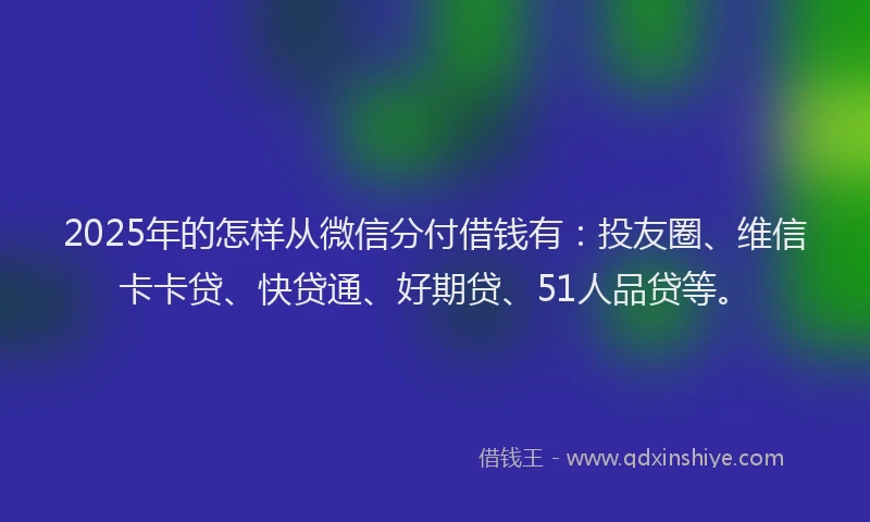 2025年的怎样从微信分付借钱有：投友圈、维信卡卡贷、快贷通、好期贷、51人品贷等。