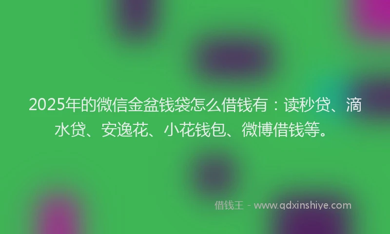 2025年的微信金盆钱袋怎么借钱有：读秒贷、滴水贷、安逸花、小花钱包、微博借钱等。