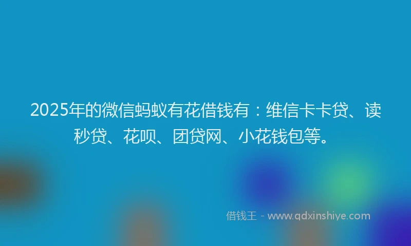 2025年的微信蚂蚁有花借钱有：维信卡卡贷、读秒贷、花呗、团贷网、小花钱包等。