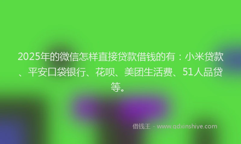 2025年的微信怎样直接贷款借钱的有：小米贷款、平安口袋银行、花呗、美团生活费、51人品贷等。