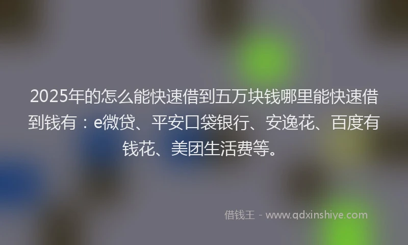 2025年的怎么能快速借到五万块钱哪里能快速借到钱有：e微贷、平安口袋银行、安逸花、百度有钱花、美团生活费等。