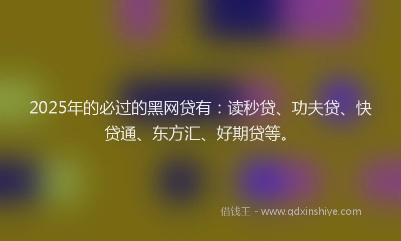 2025年的必过的黑网贷有：读秒贷、功夫贷、快贷通、东方汇、好期贷等。