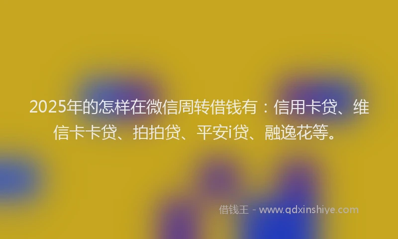 2025年的怎样在微信周转借钱有：信用卡贷、维信卡卡贷、拍拍贷、平安i贷、融逸花等。